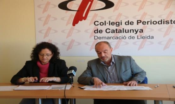 El president del CPC Lleida amb la regidora M. Rosa Ball durant la roda de premsa. 
