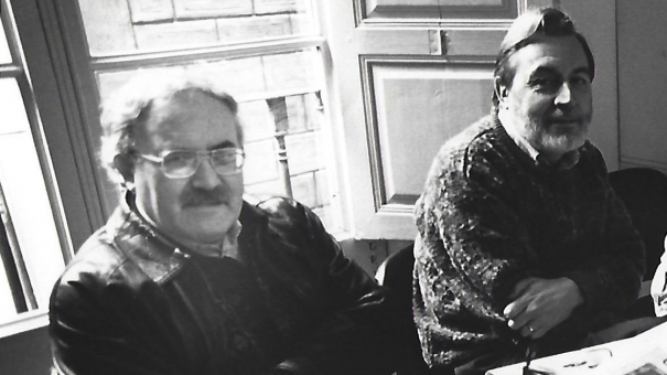 En Pere Madrenys i en Narcís-Jordi Aragó, en unes eleccions del Col·legi de Periodistes. 