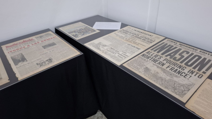 L'exposició 'Notícies d'ahir' a la seu de Barcelona del Col·legi de Periodistes de Catalunya.