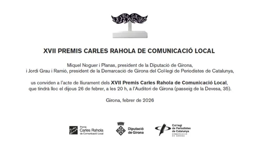 Invitació lliurament XVII Premis Carles Rahola de Comunicació Local.