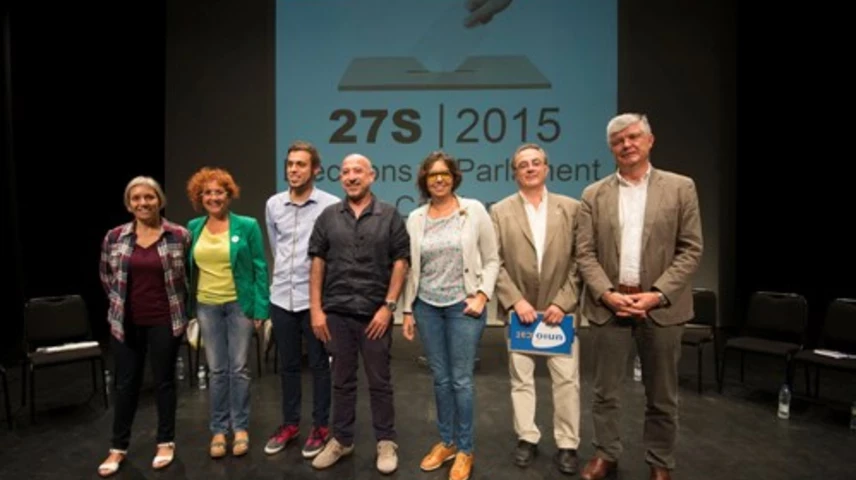 D'esquerra a dreta: Carme Abril, Hortènsia Grau, Jaume Solé, Germà Bel, Bibiana Porres, Antoni Polo i Matias Alonso. Fotos: Joan Revillas
