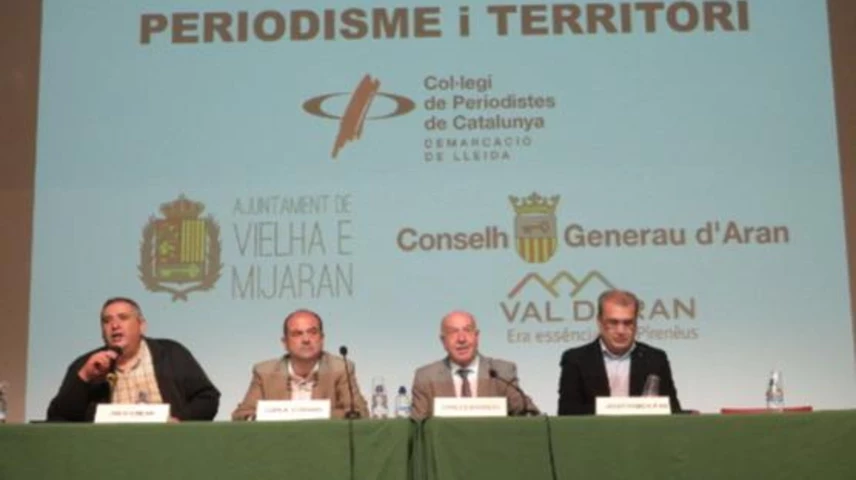 D'esquerra a dreta, Rafa Gimena (president CPCLleida), Juan Antonio Serrano (alcade Vielha), Carlos Barrera (Síndic) i Josep R. Ribé (membre Junta CPCLleida)