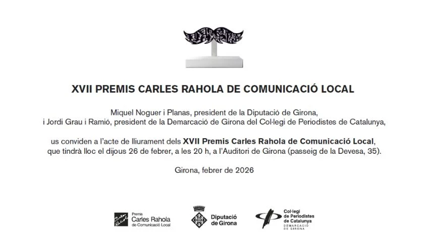 Invitació gala XVII Premis Carles Rahola de Comunicació Local