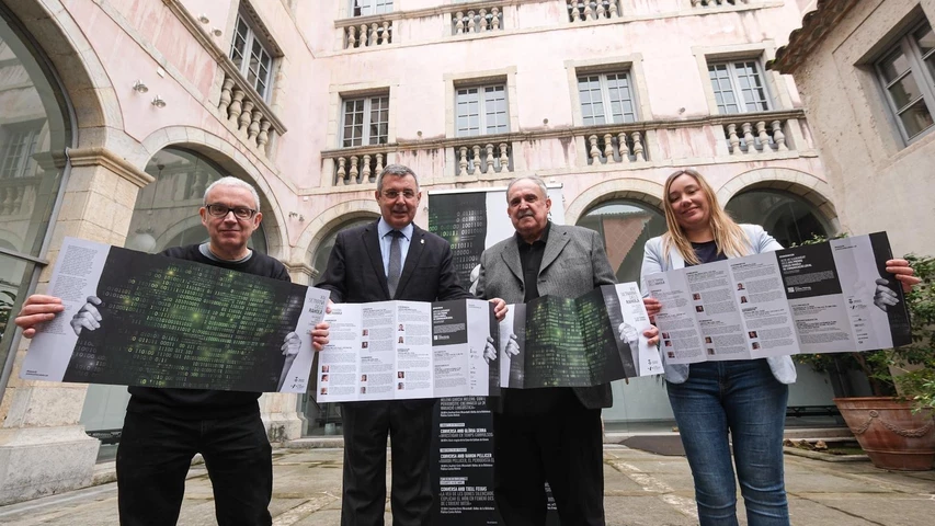 Ramon Girona, Miquel Noguer, Jordi Grau i Sílvia Sanahuja, en la presentació de la XIV Setmana dels Rahola.