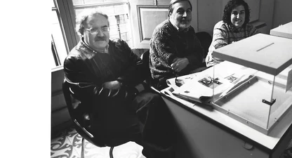En Pere Madrenys i en Narcís-Jordi Aragó, en unes eleccions del Col·legi de Periodistes. 