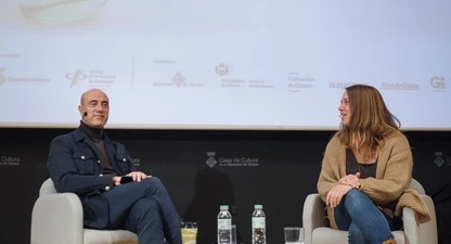 Tomàs Molina i Cristina Valentí, en un moment de la conversa.