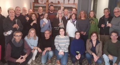 Una de les fotos de grup de la II Trobada de Nadal de Periodistes de Girona.