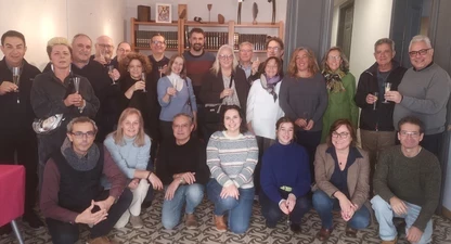 Una de les fotos de grup de la II Trobada de Nadal de Periodistes de Girona.
