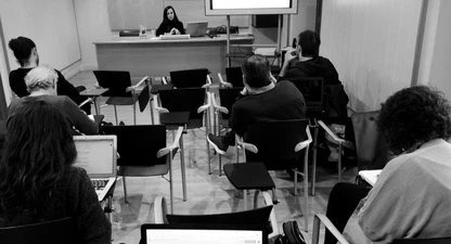 El curs "Com treballa un reporter freelance" a la seu de Girona. 