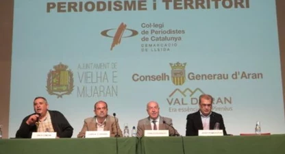 D'esquerra a dreta, Rafa Gimena (president CPCLleida), Juan Antonio Serrano (alcade Vielha), Carlos Barrera (Síndic) i Josep R. Ribé (membre Junta CPCLleida)