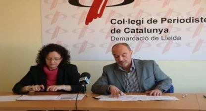 El president del CPC Lleida amb la regidora M. Rosa Ball durant la roda de premsa. 