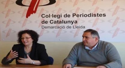 La regidora, a la dreta, i el president del CPCLleida durant la roda de premsa.