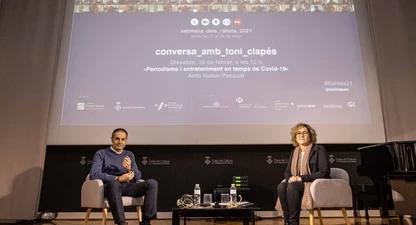 Toni Clapés i Isabel Pascual, abans de començar la conversa.