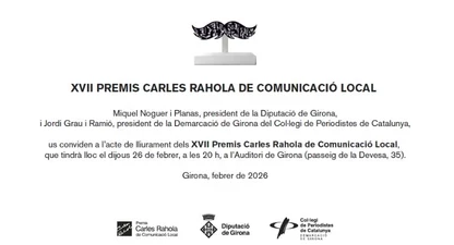 Invitació gala XVII Premis Carles Rahola de Comunicació Local