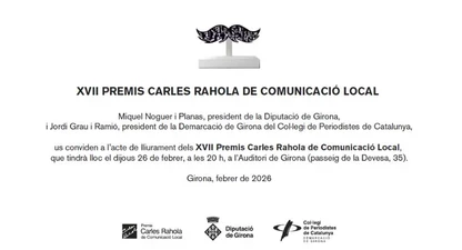 Invitació gala XVII Premis Carles Rahola de Comunicació Local