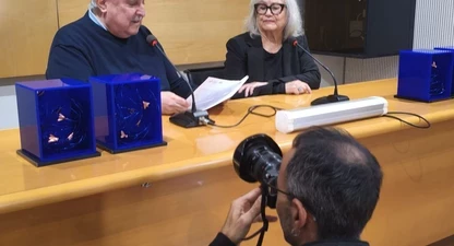 Jordi Grau i Montserrat Costa, en la roda de premsa de presentació de les Mosques 2025.