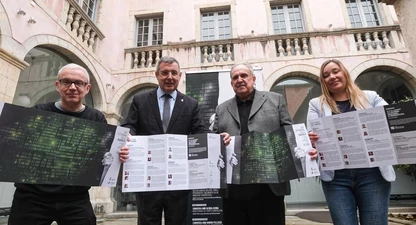 Ramon Girona, Miquel Noguer, Jordi Grau i Sílvia Sanahuja, en la presentació de la XIV Setmana dels Rahola.
