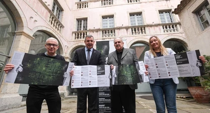 Ramon Girona, Miquel Noguer, Jordi Grau i Sílvia Sanahuja, en la presentació de la XIV Setmana dels Rahola.